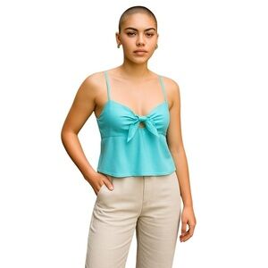 BP teal paradise crop top halter smocked back adjustable strap pastel size S